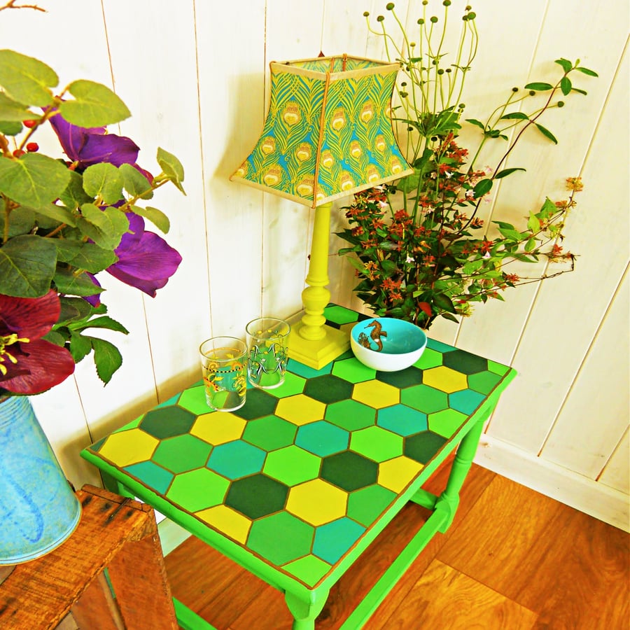 Hand painted Green hexagon honeycomb coffee table