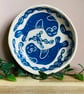 Handmade stoneware sgraffito happy seals and seaweed snack tapas dessert bowl