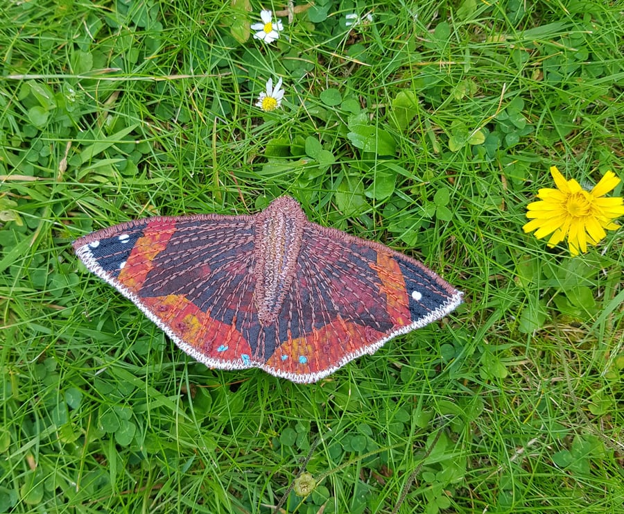 Silk butterfly brooch: red admiral