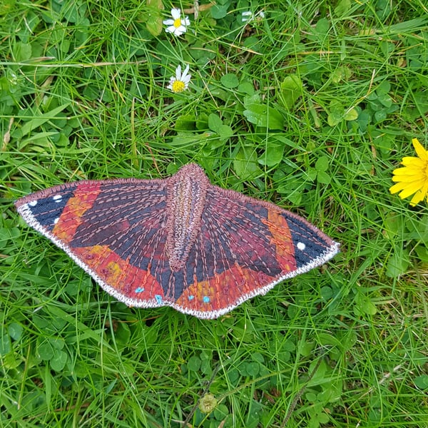 Silk butterfly brooch: red admiral