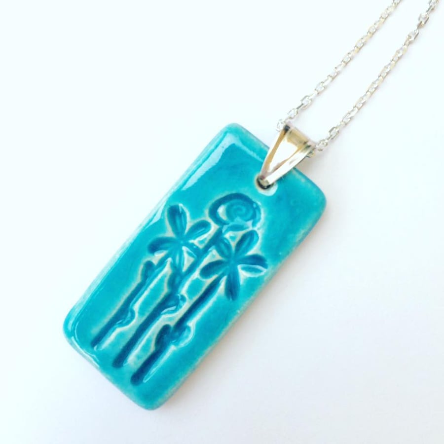 Turquoise Ceramic Pendant Necklace - Sterling silver