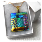 Patchwork Pendant Dichroic Glass P009 Gold plated chain
