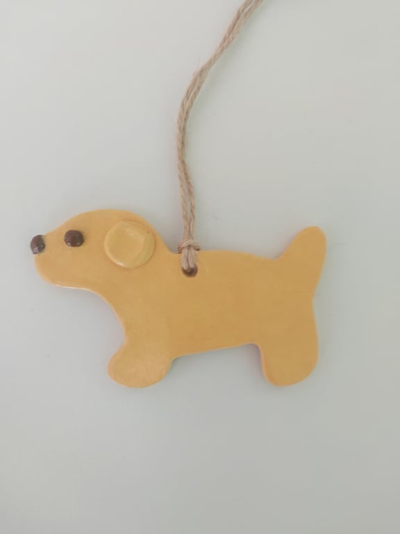Handmade Air Dry Clay Yellow Dog Hanging Ornament