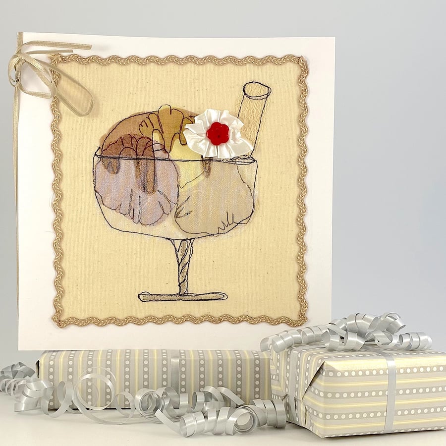 Birthday card - textile ice cream sundae