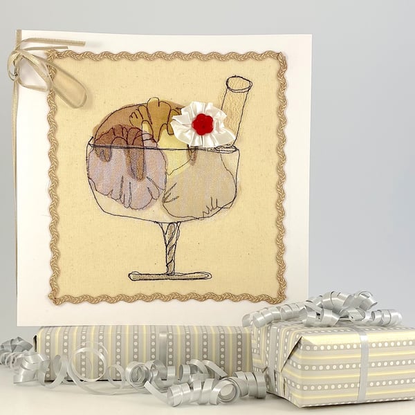 Birthday card - textile ice cream sundae