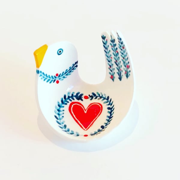 Folk Art Bird Trinket Dish, Rings Dish, Jewellery Dish