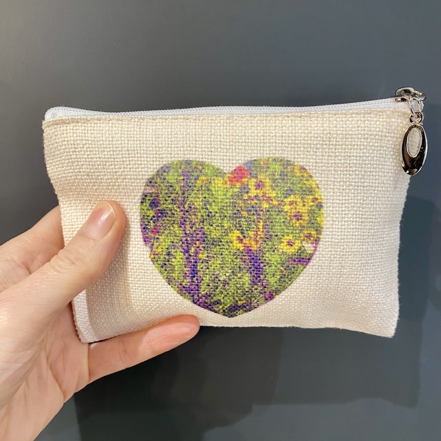 Perfectly Imperfect - Coin Purse - small zipped pouch - wildflower heart print.