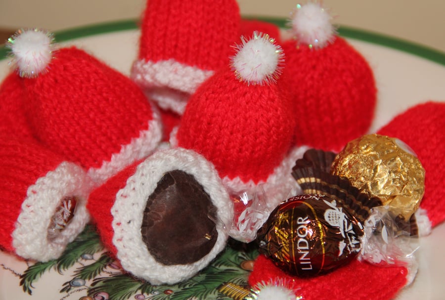 Hand Knitted Santa Hat Sweetie Holder