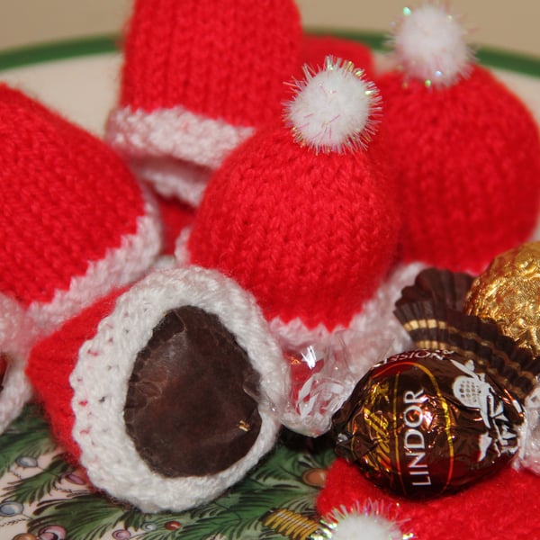 Hand Knitted Santa Hat Sweetie Holder