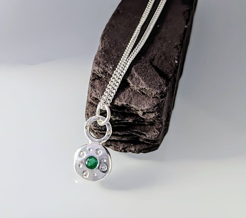 HANDMADE Recycled sterling silver Natural Emerald pendant