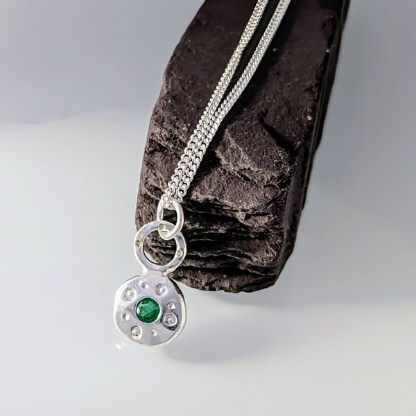 HANDMADE Recycled sterling silver Natural Emerald pendant