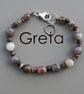 Botswana Agate and Shell Bead Bracelet - Sterling Silver Lobster Clasp and Rings