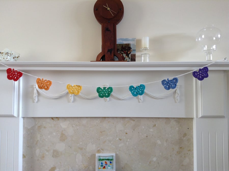 SALE Crochet Garland of Rainbow Butterflies