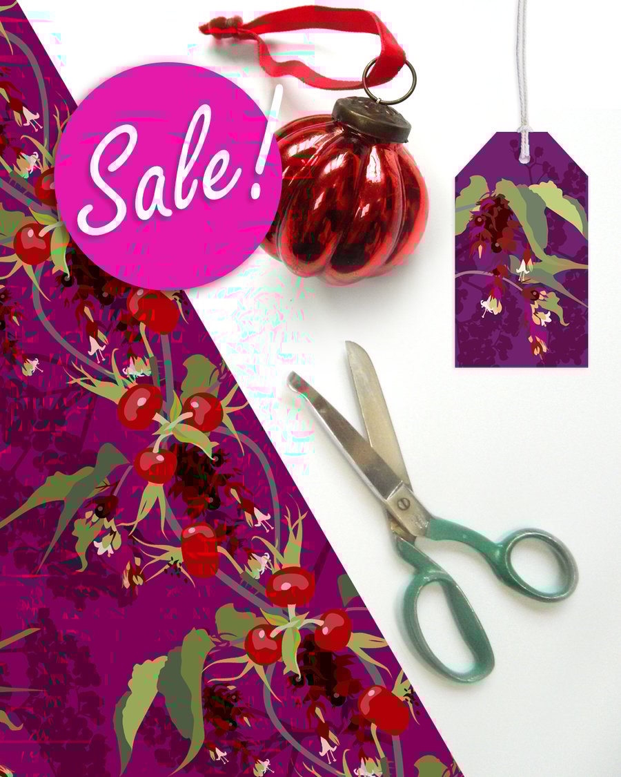 SALE: Pheasant Berry Wrapping Paper – 10 Sheets, Autumn & Christmas