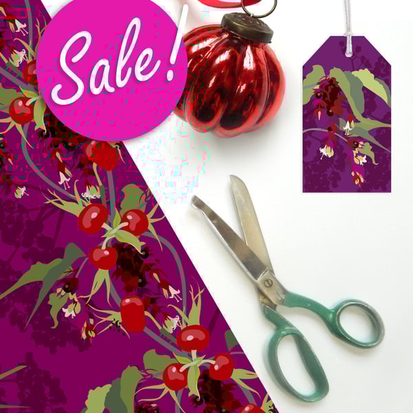 SALE: Pheasant Berry Wrapping Paper – 10 Sheets, Autumn & Christmas