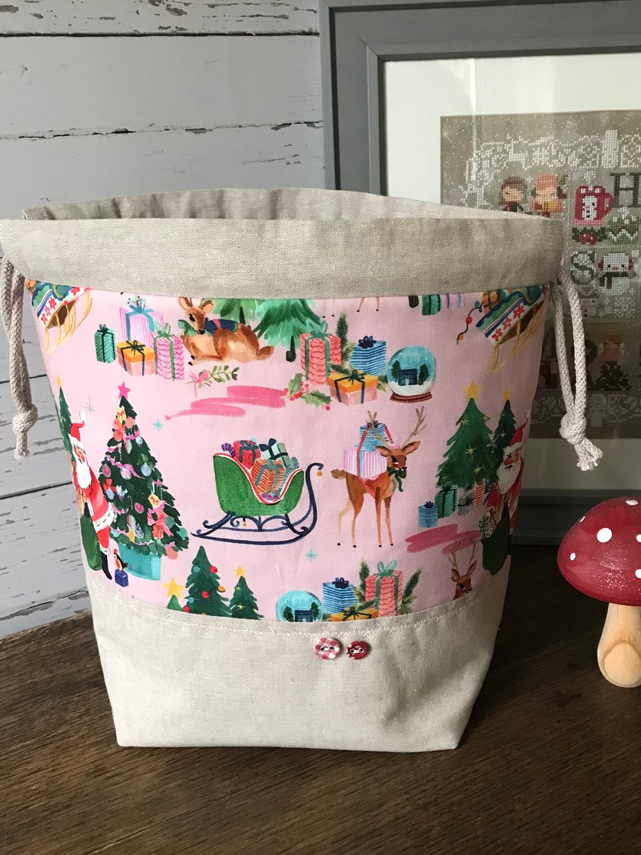 Festive drawstring project bag