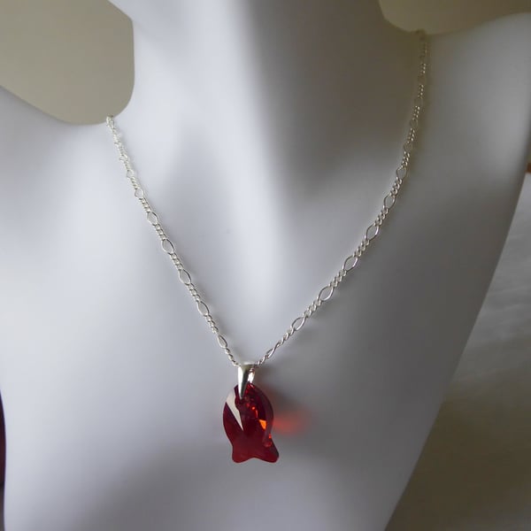 Sterling Silver and Swarovski Crystal Fish Necklace
