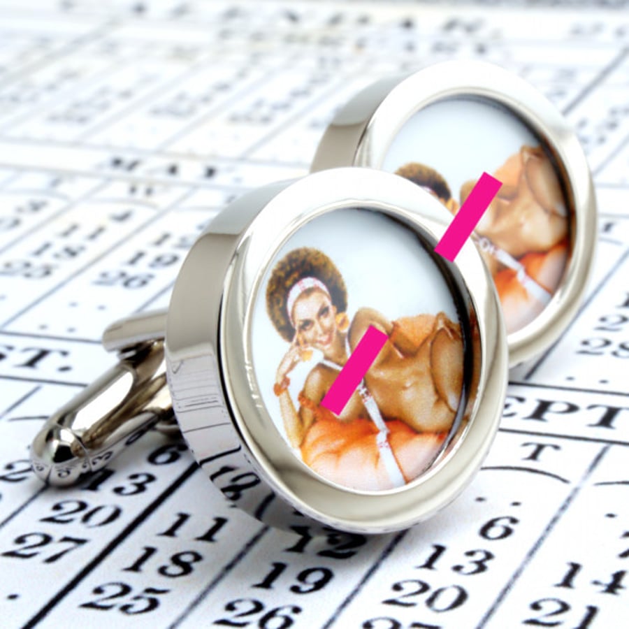 English Nude Cufflinks Vintage Pinup Girl
