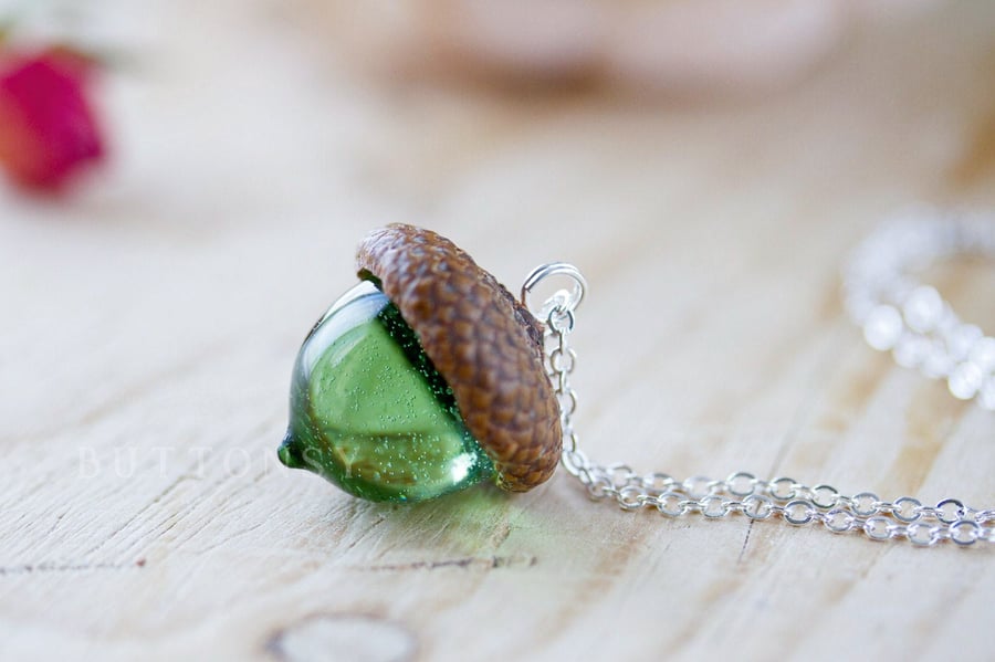 Acorn Necklace Green Real Flower Jewelry Gifts for Her Acorn Jewelry Resin Neckl