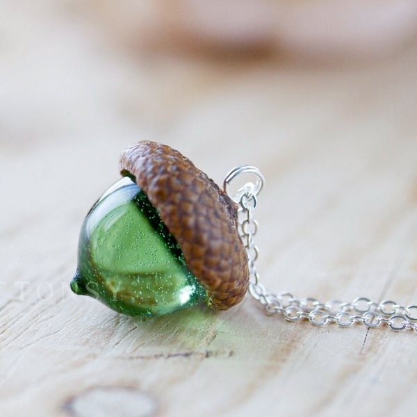 Acorn Necklace Green Real Flower Jewelry Gifts for Her Acorn Jewelry Resin Neckl