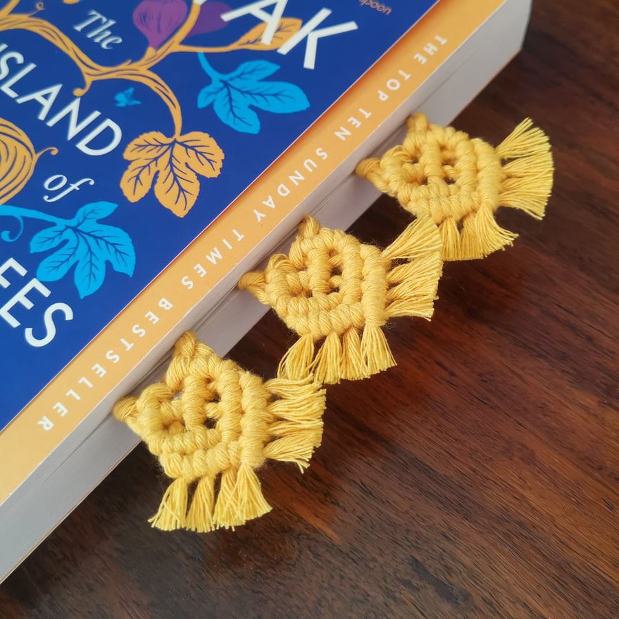 Handmade macrame mini paperclip bookmarks, journal or diary tags, set of 3 heart