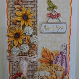 Thank You Card Autumn Flowers Pumpkins Candles Leaves 3D Luxury Handmade Card