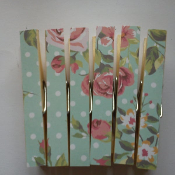Mint Rose magnetic pegs fridge magnets memo peg shabby chic
