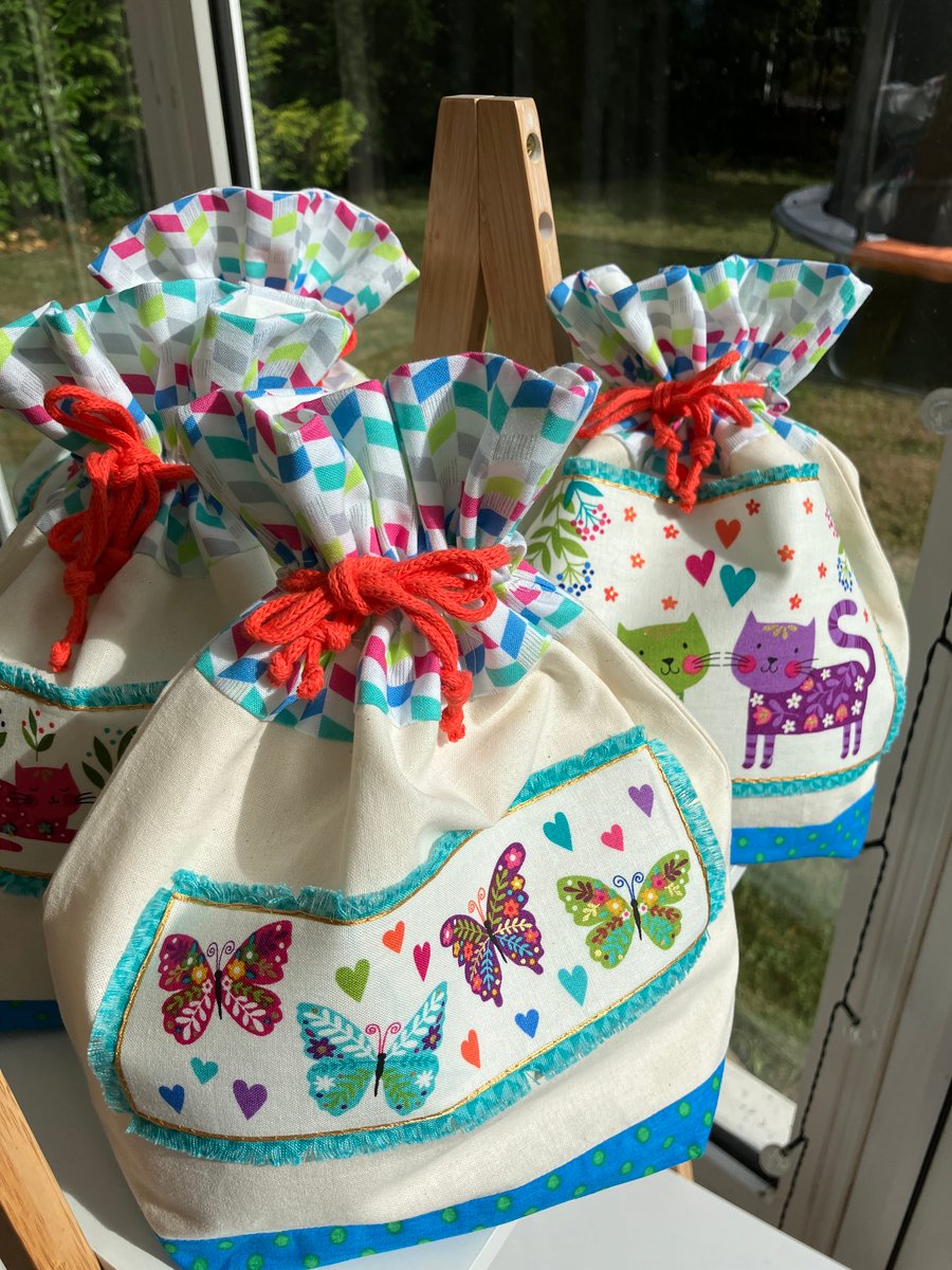 Butterfly lined drawstring project forever gift bag