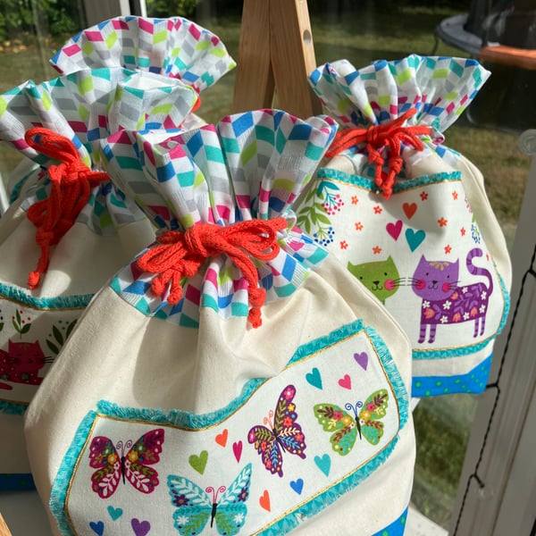 Butterfly lined drawstring project forever gift bag