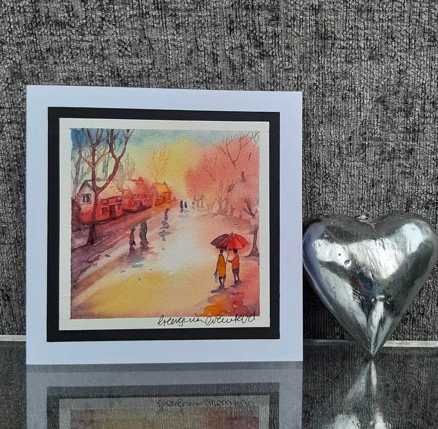Handpainted Blank Card. Handmade. Letterbox Gift. Keepsake. Sunset glow.