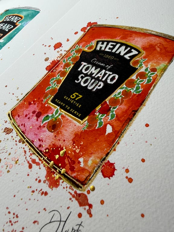 Hand Finished Watercolour A4 Art Print - Heinz Tomato Soup Can