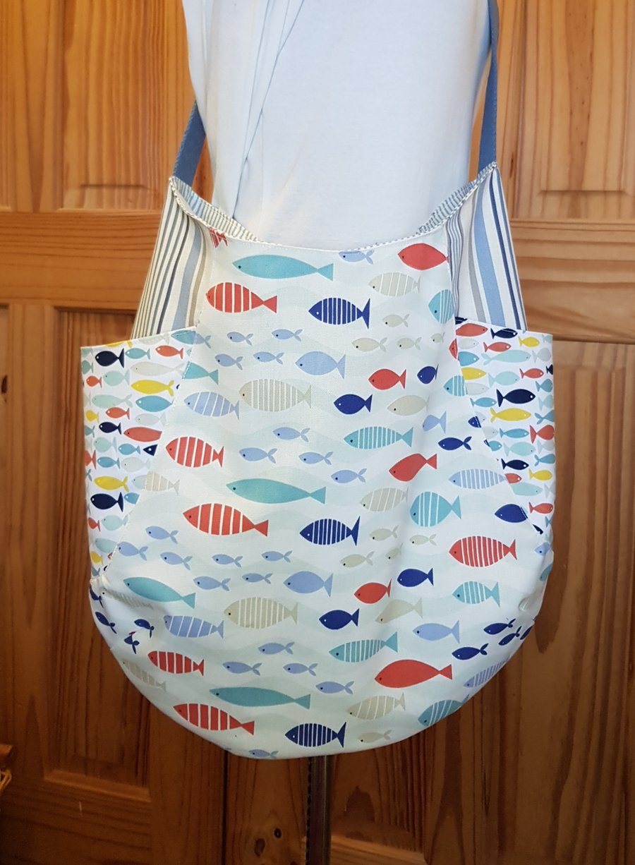 Fishes and stripes beach bag - Folksy