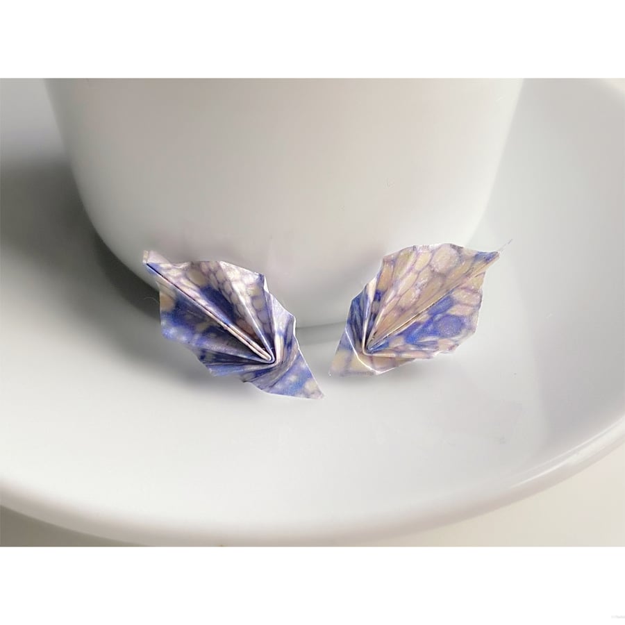 Blue Lace Leaf Earrings, Origami Leaf Earrings, Paper Leaf Earrings, Leaf