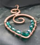 Copper Wire Wrapped Pendant & Earrings Set with Teal Glass Beads - Image 3