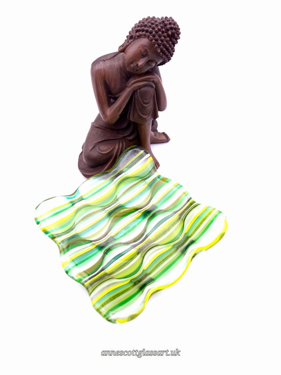 Unique Handmade Fused Glass Stringer Trinket Dish