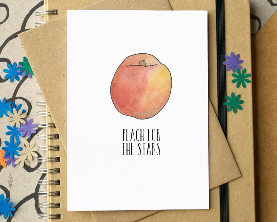 Funny "Peach For The Stars" Good Luck Card