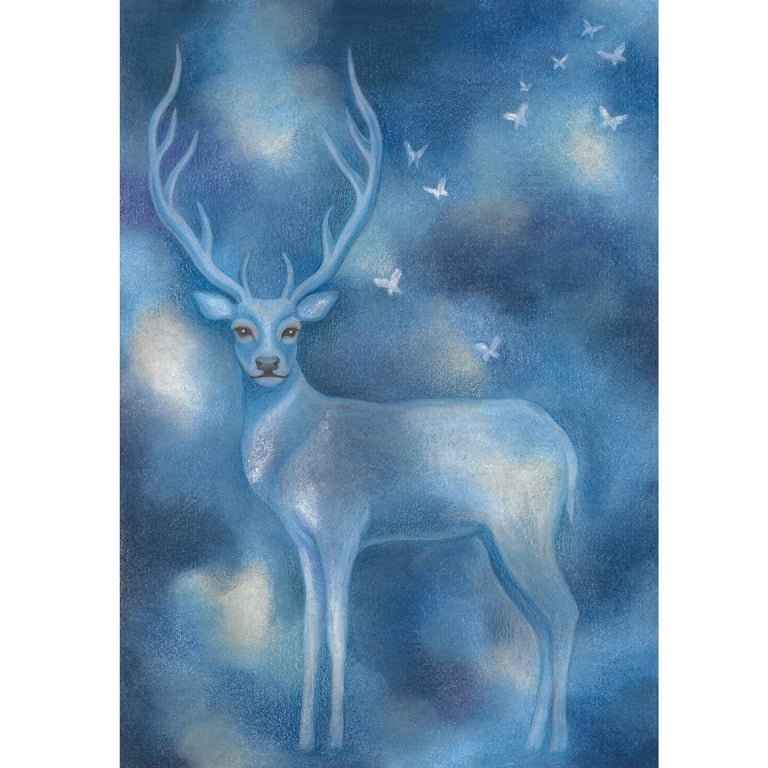 Deer greeting Card - Stag card, Deer art card, ethereal art card 