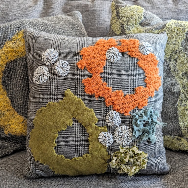 Coastal Dreams Applique Cushion from Recycled Materials with British Wool pads.