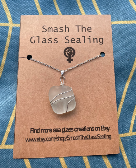 Clear White Aqua Turquoise Sea Foam Seaham sea glass silver necklace 14 57