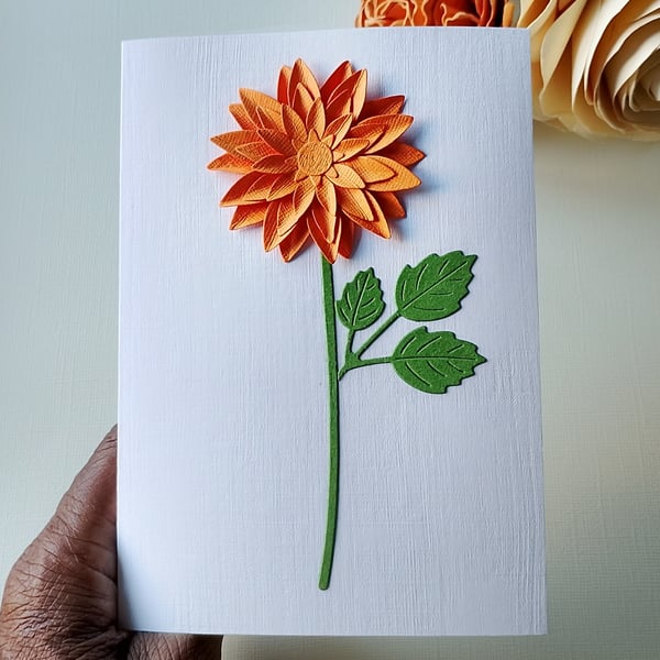 Orange Dahlia - Flower Shop Moments, Blank Handmade Floral Card 