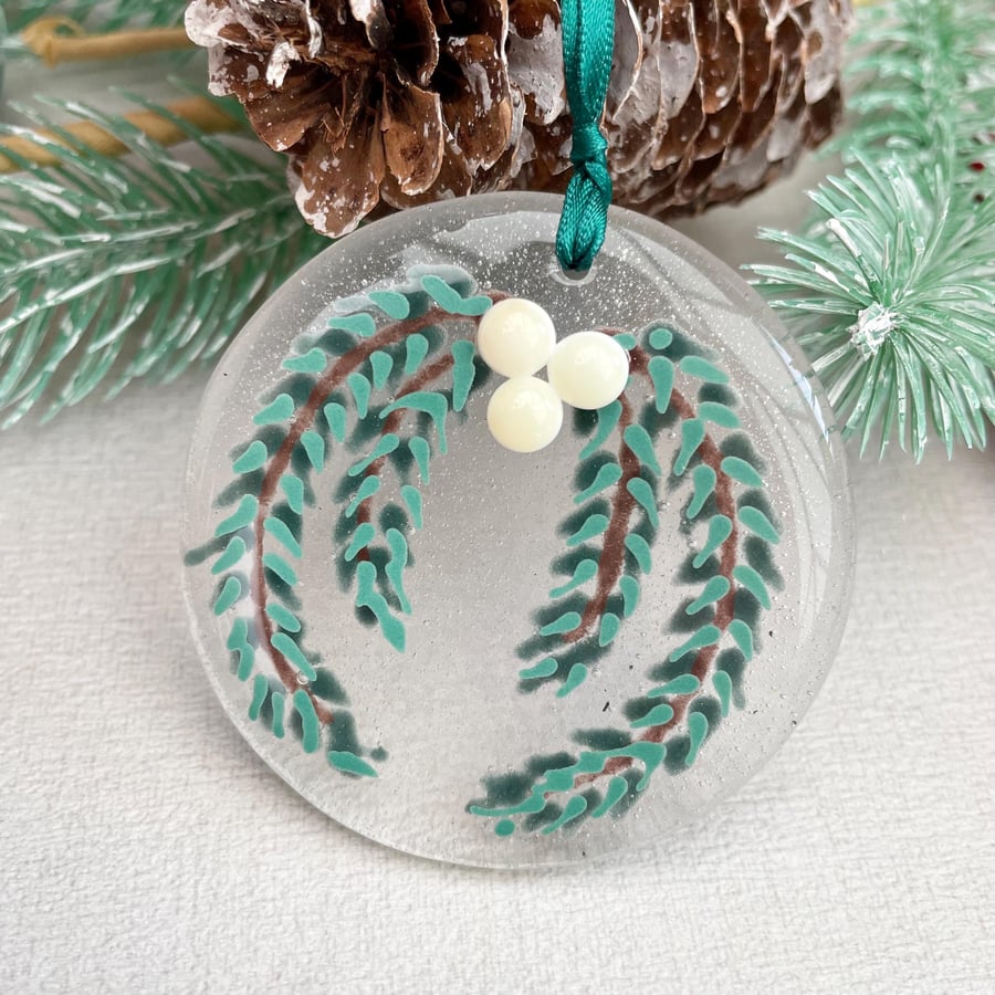 Yew Garland - fused glass Christmas Tree Bauble