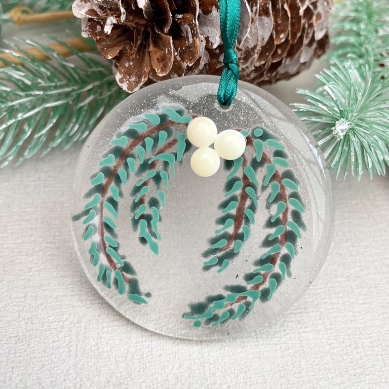 Yew Garland - fused glass Christmas Tree Bauble