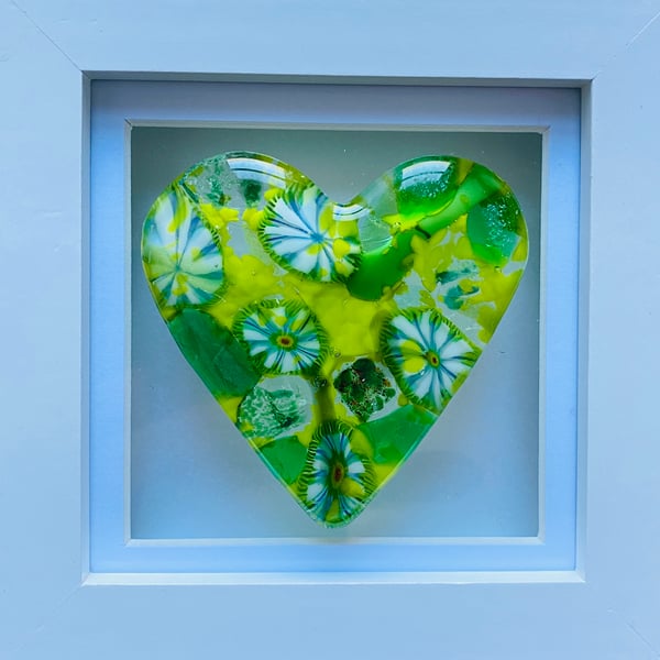 Fused glass  spring green heart picture 
