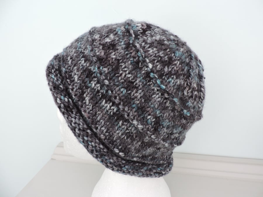 Clearance Sale 5.00  Beanie Hat for Adults Dark Grey White  Turquoise
