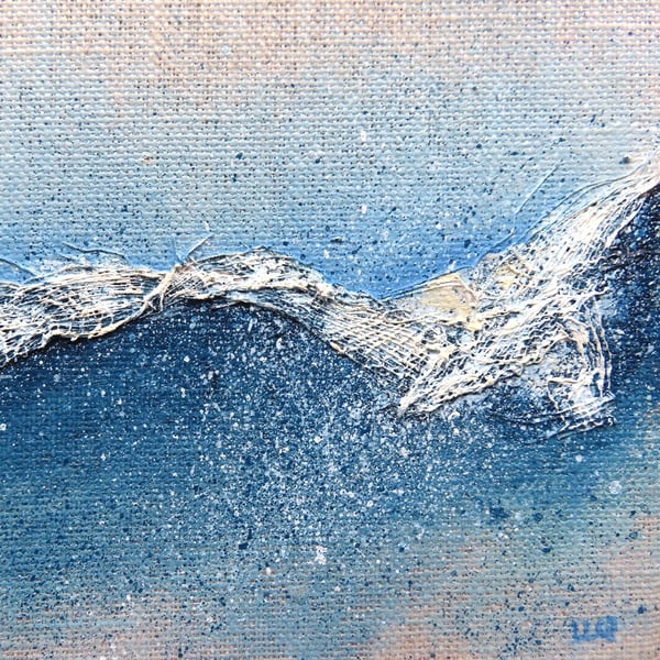 Original surf sea and spray mixed media breaking wave miniature painting 