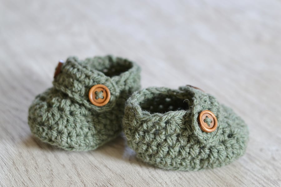 Boys  Newborn Crochet Sage Green Loafer Baby Shoes 