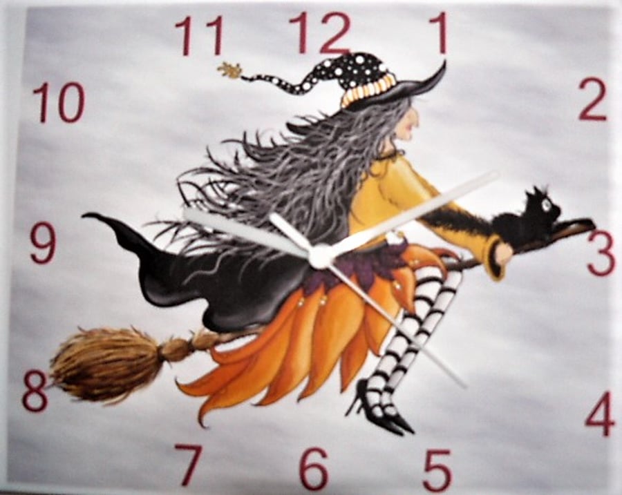 witch wall clock witch on broomstick with black cat clock