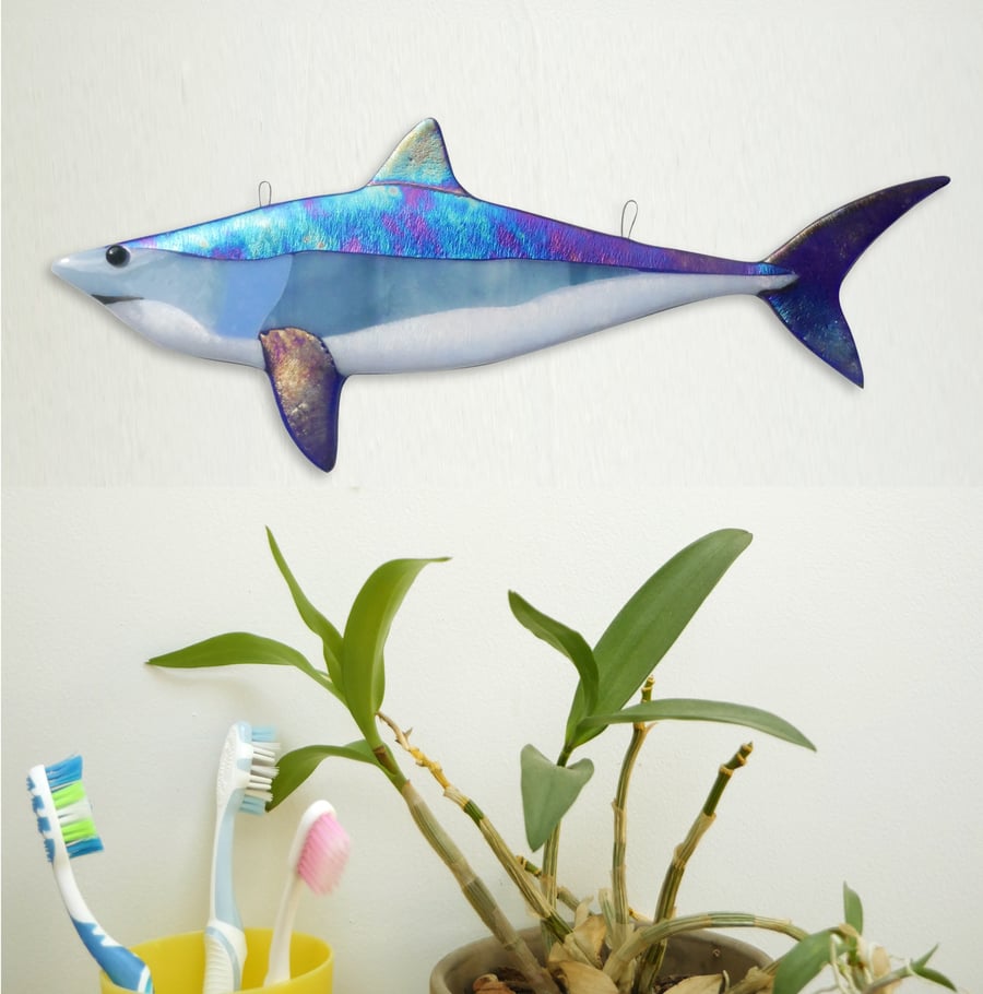 Handmade Fused Glass Mako Shark Wall Art Decoration