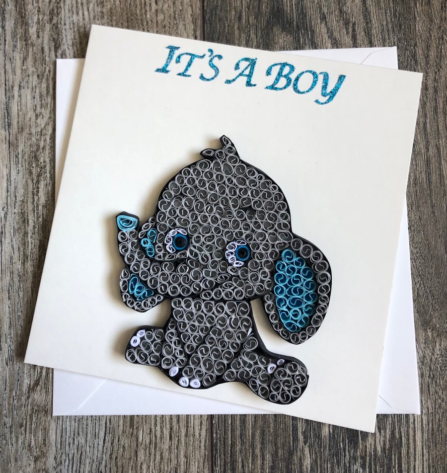 Handmade quilled new baby boy card