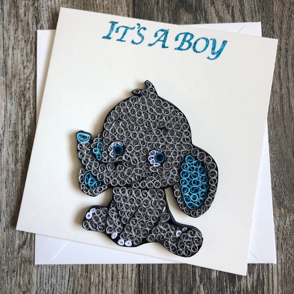 Handmade quilled new baby boy card